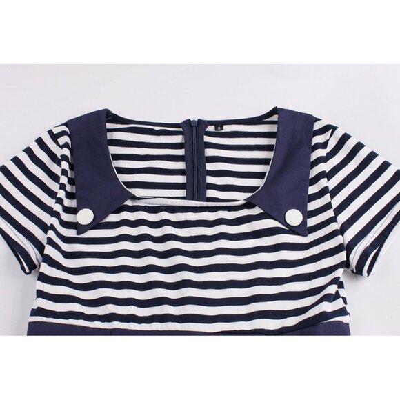 Women's Vintage Pin Up A Line Stripes Sailor Dress Cotton Polyester Spandex - Picture 4 of 7